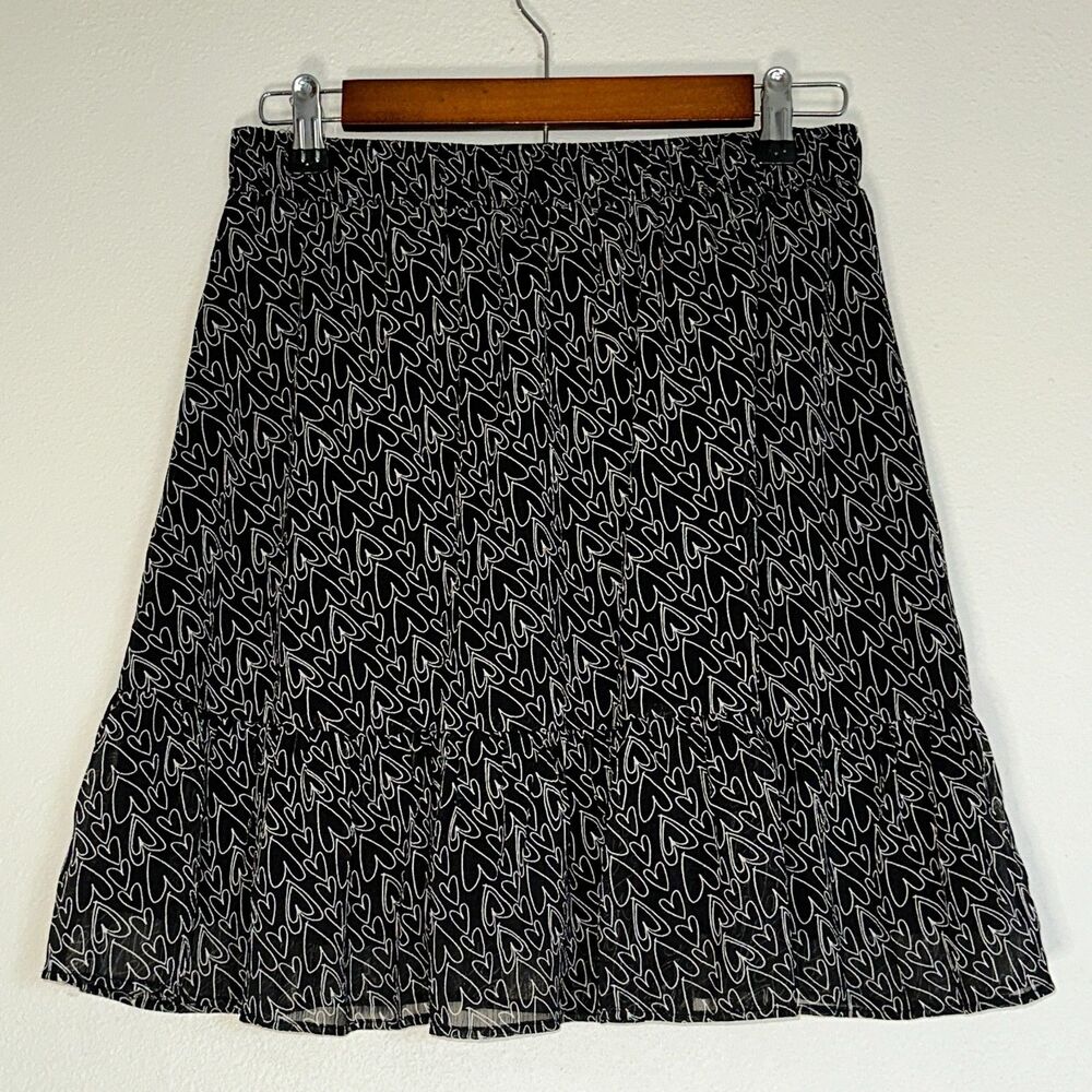 Loft Petite Heart Tiered Skirt Black Chiffon Romantic Small NWT - Picture 2 of 8